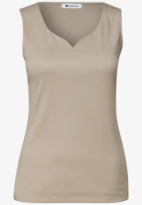 Basic Top mit Herzausschnitt sepia sand Ärmelloses, beiges Damen-Top mit V-Ausschnitt und schmaler Passform