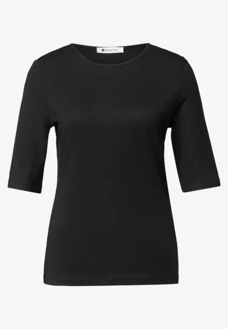 Effen zwart T-shirt met driekwartmouwen