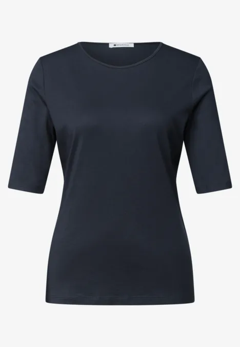 Effen donkerblauw T-shirt met korte mouwen en ronde hals