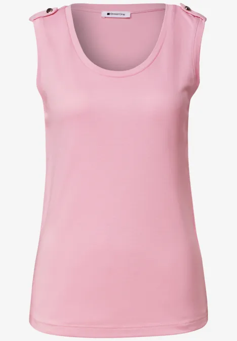Ärmelloses rosa Top mit U-Boot-Ausschnitt aus dehnbarem Jersey-Stoff.