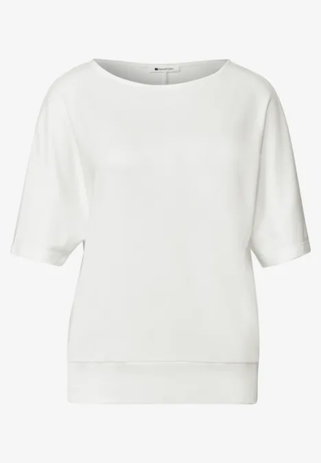 Basic Shirt mit Boat Neck und Elastikbund off white Weißes lockeres Shirt mit halblangen Ärmeln und Rundhalsausschnitt.