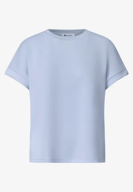 Blaues kurzärmeliges Damen-T-Shirt mit Rundhalsausschnitt