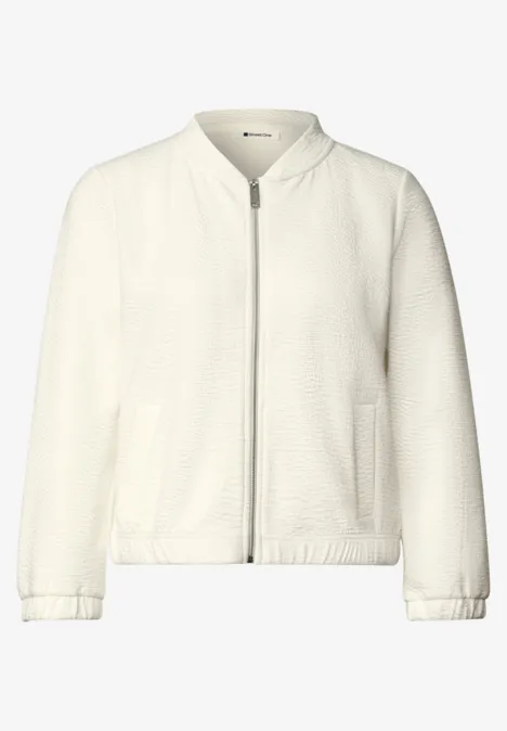 3/4-Arm Jacke mit Zipper und Struktur off white Schlichte, cremeweiße Bomberjacke mit Reißverschluss und seitlichen Taschen.