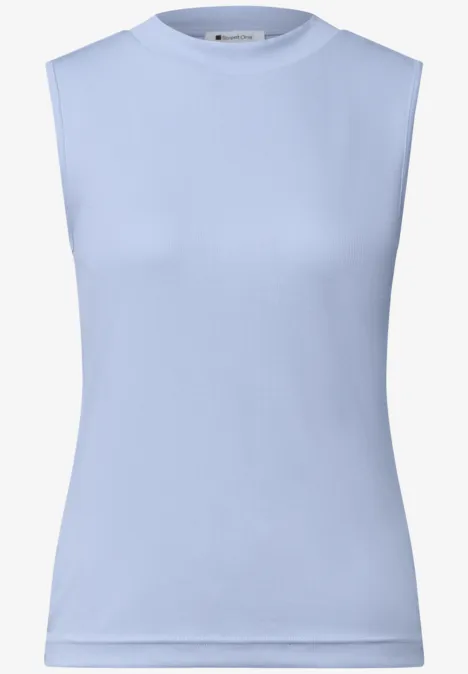 Top in Silk-Look met col whispery blue Lichtblauw damesmouwloos topje met ronde hals, strak model en eenvoudig design.