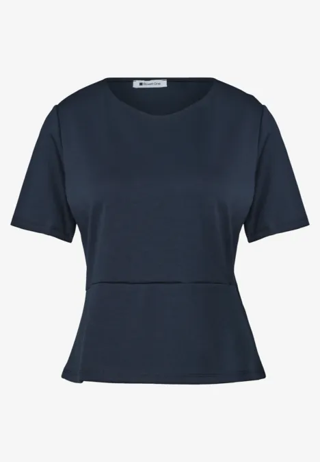 Shirt met ronde hals en volantdetail darkest blue Donkerblauw T-shirt met korte mouwen en licht uitlopende taille.
