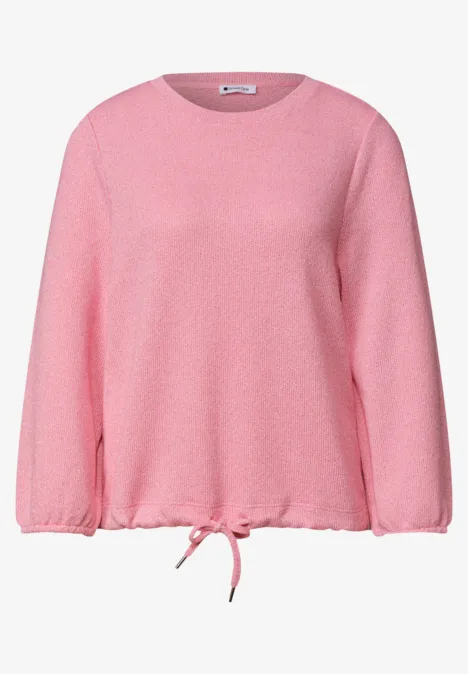 3/4-Arm Shirt mit Rundhals im Strick-Look blush berry mel. Ein locker geschnittener rosa Pullover mit Rundhalsausschnitt und Kordelzug am Saum.