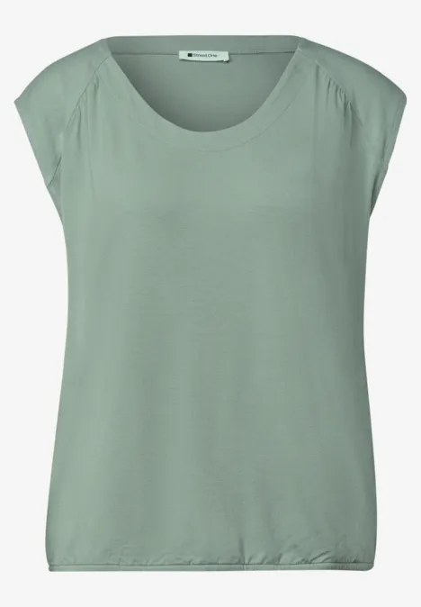 Dropped Shoulder Shirt mit Elastiksaum eucalyptus green Locker geschnittenes ärmelloses Damen-Shirt in zartem Pastellgrün mit Rundhalsausschnitt.