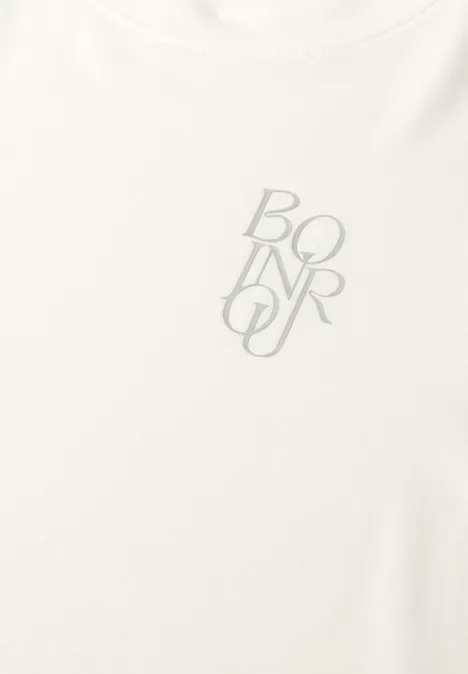 T-Shirt mit Rundhals und Chestprint off white Weißes T-Shirt mit silbernem „BONJOUR“-Schriftzug in eleganter Typografie auf der Vorderseite.