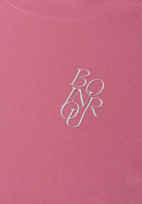 T-Shirt mit Rundhals und Chestprint blush berry Ein pinkes T-Shirt mit weißem, verschnörkeltem Schriftzug 'BONYR' auf der Brust.