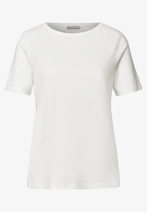 Basic T-Shirt mit Rundhals in Unifarbe off white Ein schlichtes weißes T-Shirt mit kurzen Ärmeln und rundem Halsausschnitt.