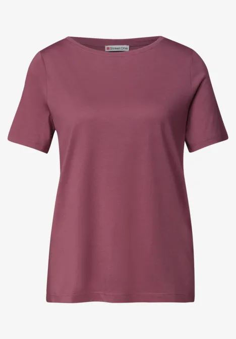 Basic Shirt met ronde hals in Unifarbe dark clouded blush Een effen, kort mouw t-shirt in mauve kleur met ronde hals.