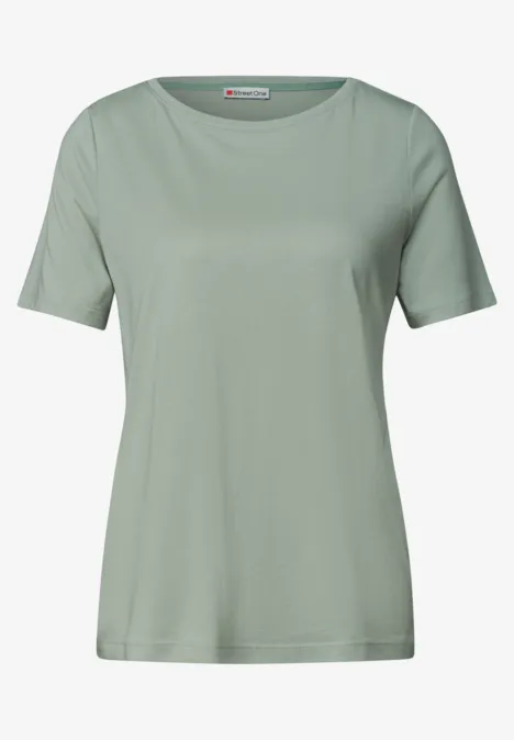 Basic Shirt met ronde hals in Unifarbe eucalyptus green Lichtgroen dames T-shirt met korte mouwen en ronde hals, eenvoudig en klassiek.