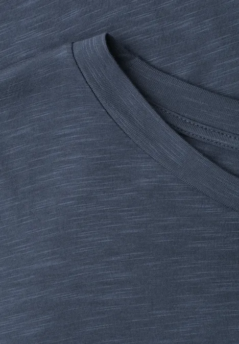Dunkelblaues T-Shirt mit feinem Melange-Effekt und Rundhalsausschnitt.