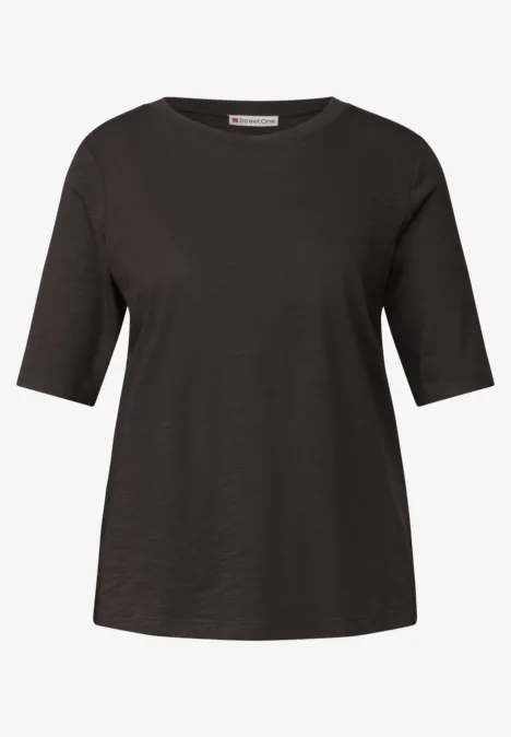 Dunkelgraues Damen-T-Shirt mit halblangen Ärmeln und Rundhalsausschnitt