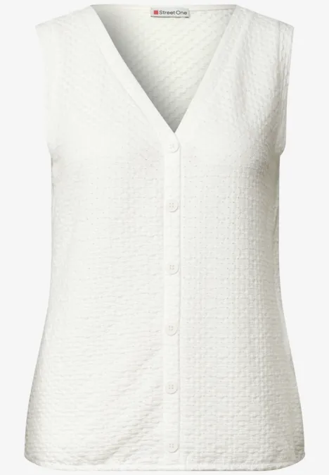 Top mit V-Neck und dekorativer Knopfleiste off white Weißes, ärmelloses Top aus strukturierter Baumwolle mit V-Ausschnitt und durchgehender Knopfleiste.