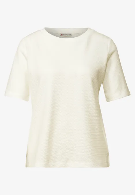 T-Shirt mit Rundhals und Struktur off white Schlichtes, cremefarbenes T-Shirt mit kurzen Ärmeln auf weißem Hintergrund.