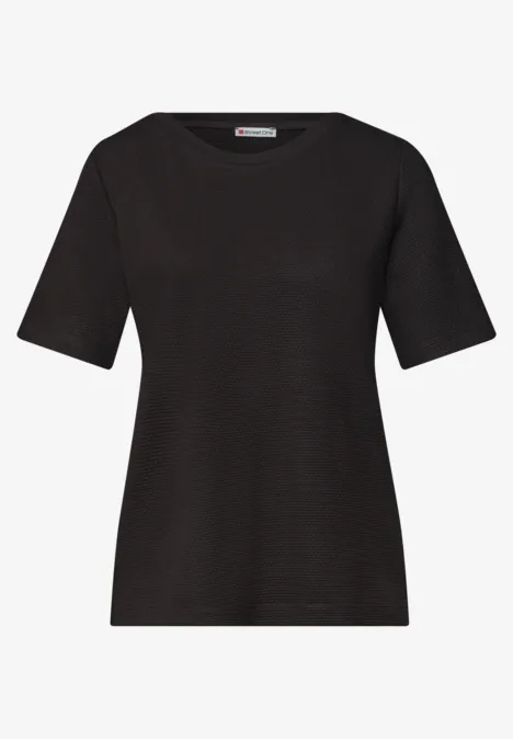 T-Shirt mit Rundhals und Struktur black coffee Ein schlichtes, schwarzes T-Shirt mit kurzen Ärmeln vor weißem Hintergrund.