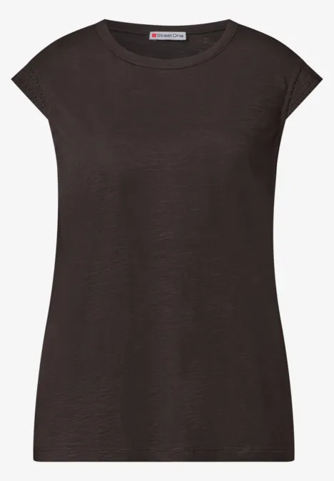 Shirt met afhangende schouders en gehaakte details black coffee Zwart mouwloos T-shirt met ronde hals