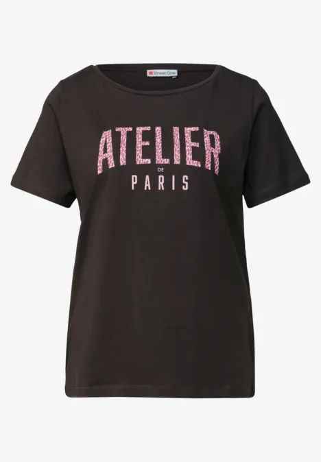 T-shirt noir avec inscription pailletée rose 'ATELIER PARIS'