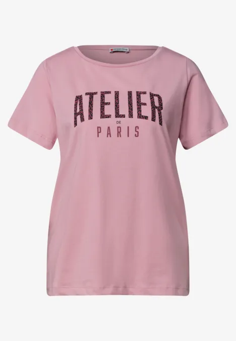 Shirt met ronde hals en opdruk op de voorkant vintage blush Roze T-shirt met korte mouwen en zwarte opdruk "ATELIER PARIS".