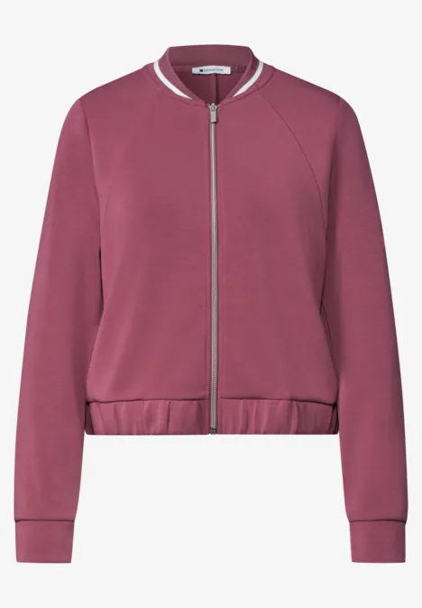 Lila Bomberjacke mit Reißverschluss, langen Ärmeln und elastischem Saum.