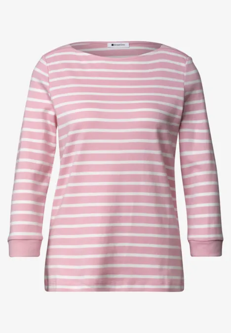 T-shirt à manches 3/4 et col bateau off white Rosa-weißes Shirt mit 3/4-Ärmeln und horizontalen Streifen