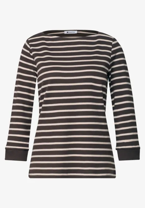 Schwarz-weißer, gestreifter Langarmshirt mit U-Boot-Ausschnitt