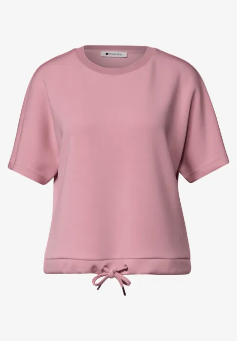 T-shirt à col rond aspect soyeux vintage blush T-shirt rose à manches courtes avec cordon en bas