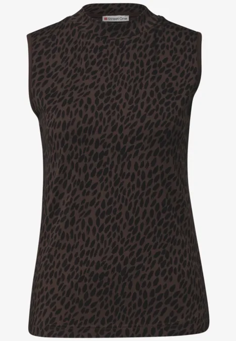 Top mit Turtle Neck und Print molten earth Ärmelloses Top mit dunkelbraunem Leopardenmuster.