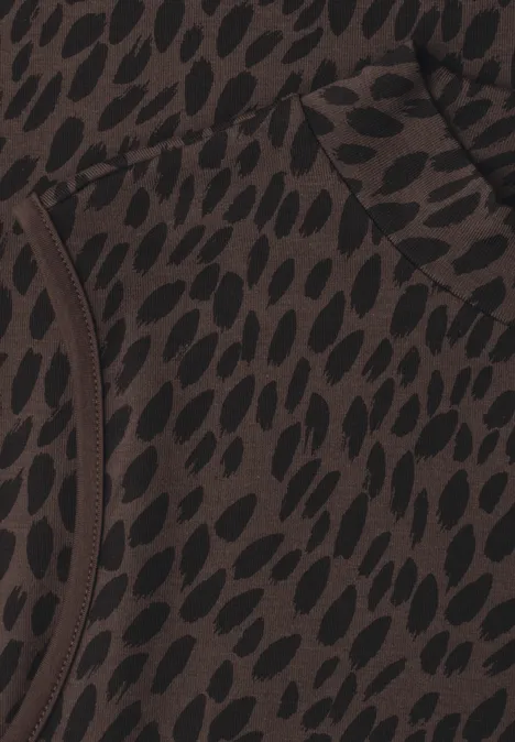 Top mit Turtle Neck und Print molten earth Brauner Hoodie mit schwarzem, unregelmäßigem Tropfenmuster und Kängurutasche
