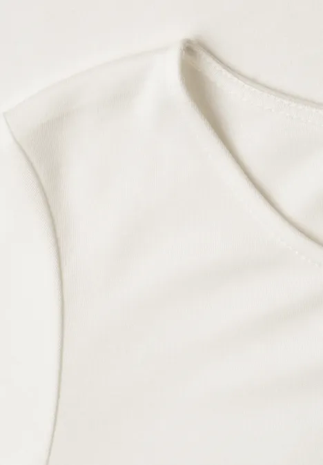 3/4-Arm Shirt mit U-Boot-Ausschnitt off white Weißes T-Shirt mit rundem Ausschnitt, glatter Baumwollstruktur