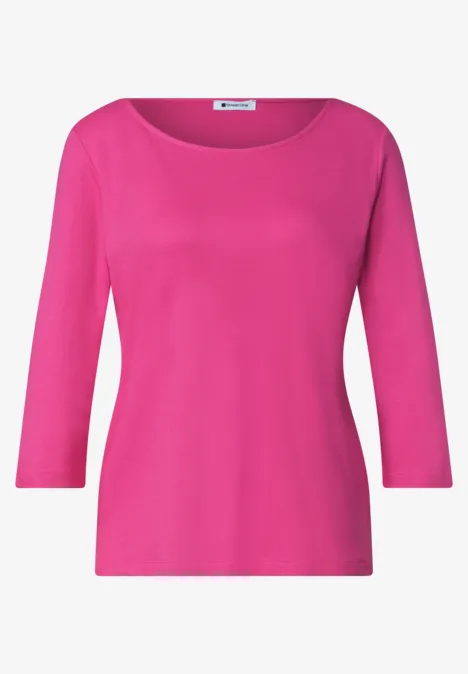 Knallpinke Bluse mit 3/4-Ärmeln und rundem Ausschnitt