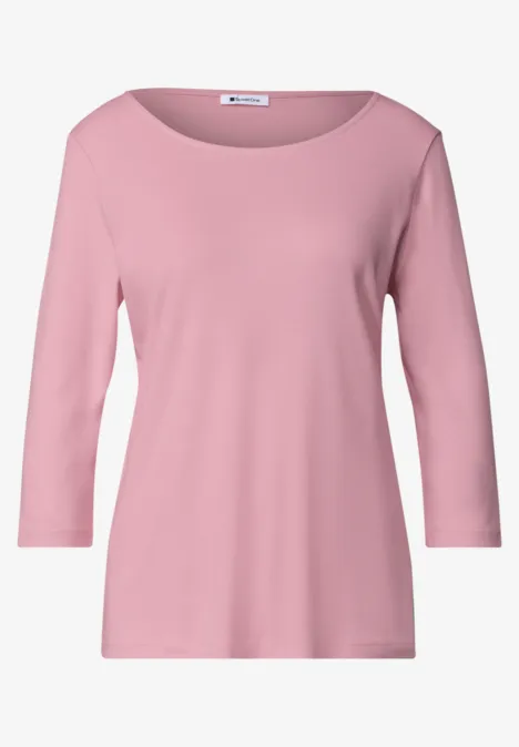 3/4-Arm Shirt mit U-Boot-Ausschnitt vintage blush Einfaches Damenlangarmshirt in zartem Rosa mit 3/4-Ärmeln und breitem Ausschnitt.