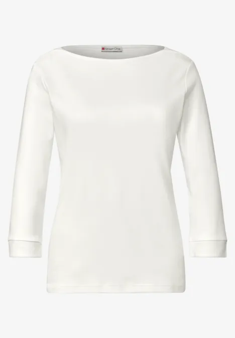 Weißes Langarmshirt mit U-Boot-Ausschnitt