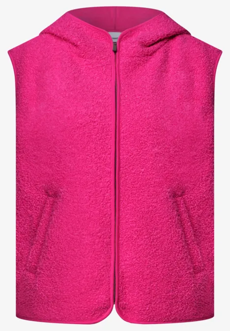 Ärmellose Teddy-Weste in kräftigem Pink mit Kapuze und durchgehendem Reißverschluss