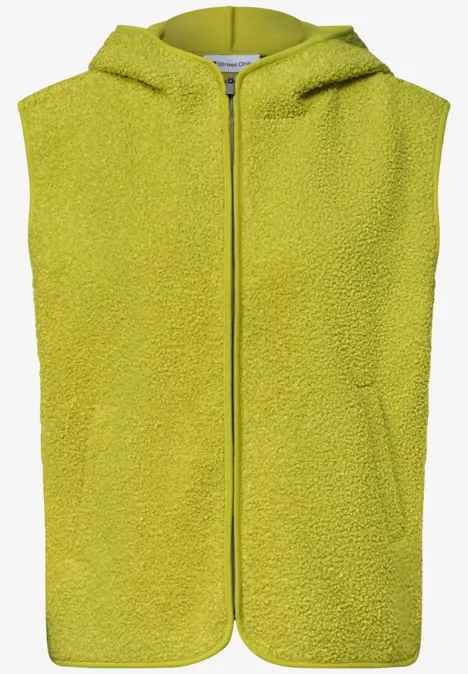 Ärmellose Kapuzenweste aus flauschigem Teddy-Fleece in Limettengrün mit Reißverschluss.