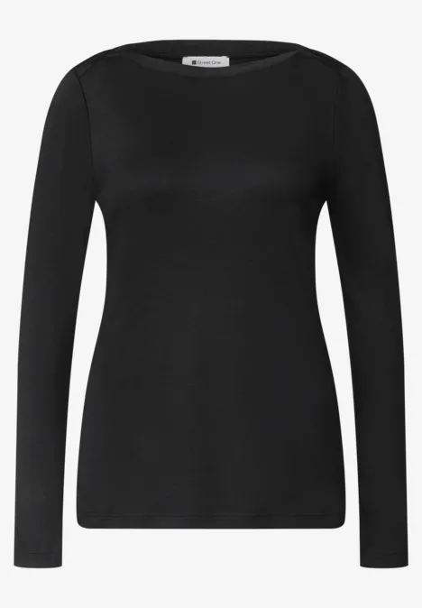 Basic Shirt mit U-Boot-Ausschnitt Black Schlichtes schwarzes Langarmshirt mit Rundhalsausschnitt.