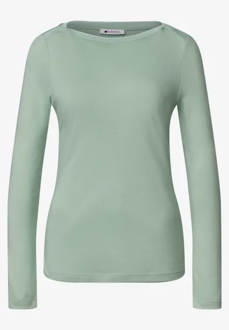 Basic Shirt mit U-Boot-Ausschnitt eucalyptus green Damenlongsleeve in Hellgrün mit rundem Ausschnitt