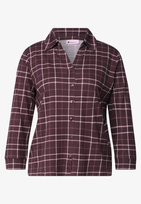 3/4-Arm Shirt aus Jersey im Blusen-Look rustic rouge Dunkelrote Bluse mit weißem Karomuster, langärmelig und tailliert.