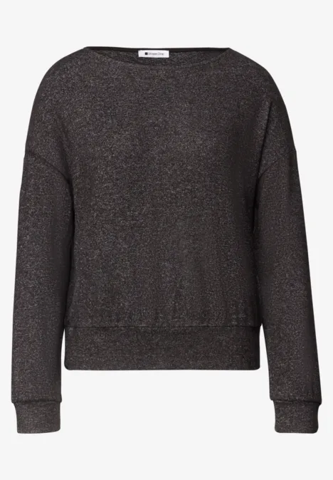 Schlichter, schwarzer Glitzer-Pullover mit lockerem Schnitt und Rundhalsausschnitt.