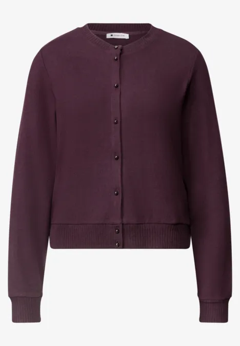 Cardigan pour femme violet foncé à col ras du cou et boutonnage