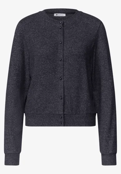 Langarm Jacke im Strick-Look mit Rundhals indigo night mel. Dunkelblauer Strick-Cardigan mit Rundhalsausschnitt, langen Ärmeln und Knopfleiste, leicht glänzend.
