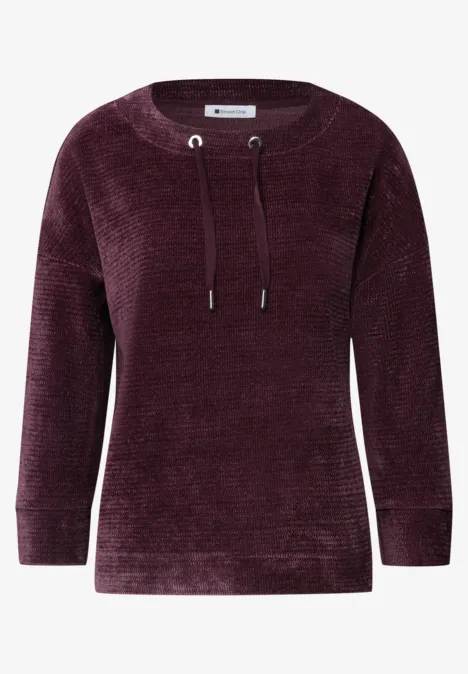 Sweat à capuche en chenille bordeaux avec cordons