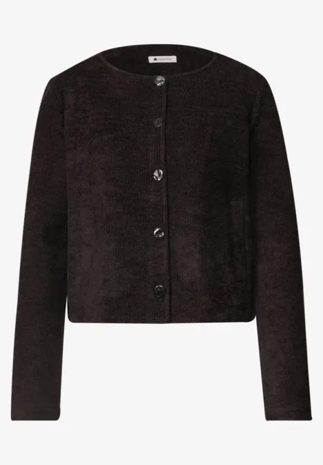 Jas met lange mouwen, ronde hals en knopen black coffee Dunkler Flausch-Cardigan mit langen Ärmeln und Knopfleiste.