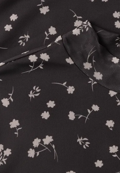 Langarm Mesh-Shirt mit Rundhals und Print black coffee Schwarzer Stoff mit zartem weißen Blumenmuster