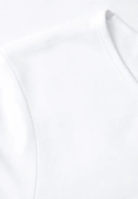Effen shirt met lange mouwen White Eenvoudige witte katoenen T-shirt met ronde hals (schouderzicht).
