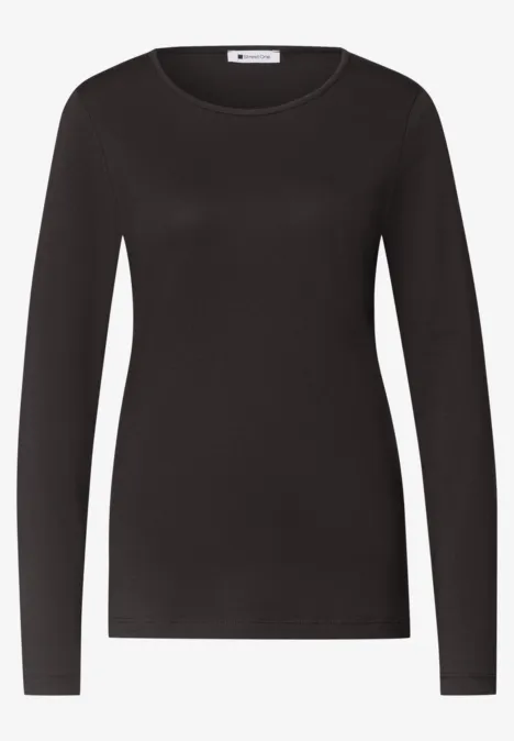 T-shirt basique à manches longues, couleur unie black coffee T-shirt noir à manches longues pour femme avec encolure ronde
