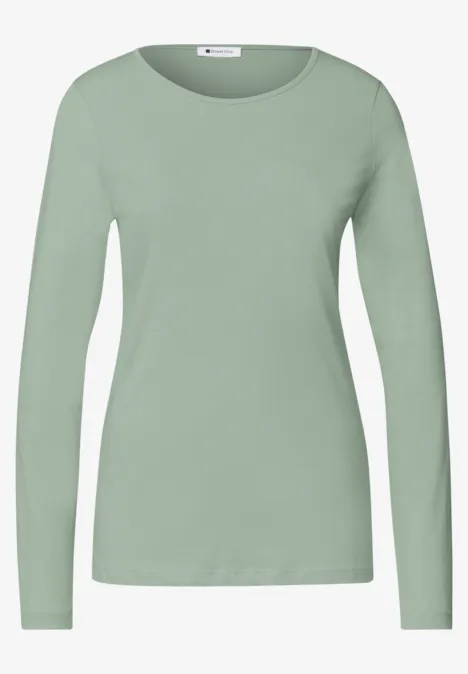T-shirt basique à manches longues, couleur unie eucalyptus green Haut femme uni vert doux, manches longues et encolure ronde, coupe ajustée.