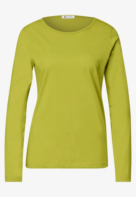 Schlichtes Damen-Langarmshirt in leuchtendem Limettengrün.