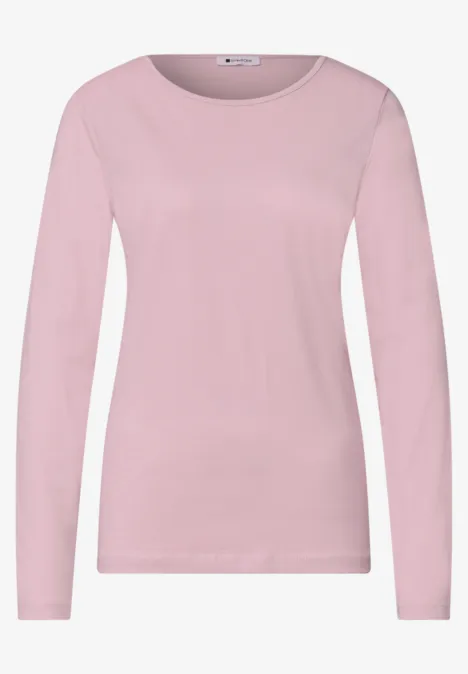 T-shirt basique uni à manches longues quiet rose Rosa Langarmshirt mit Rundhalsausschnitt, schlichtes Damenoberteil.